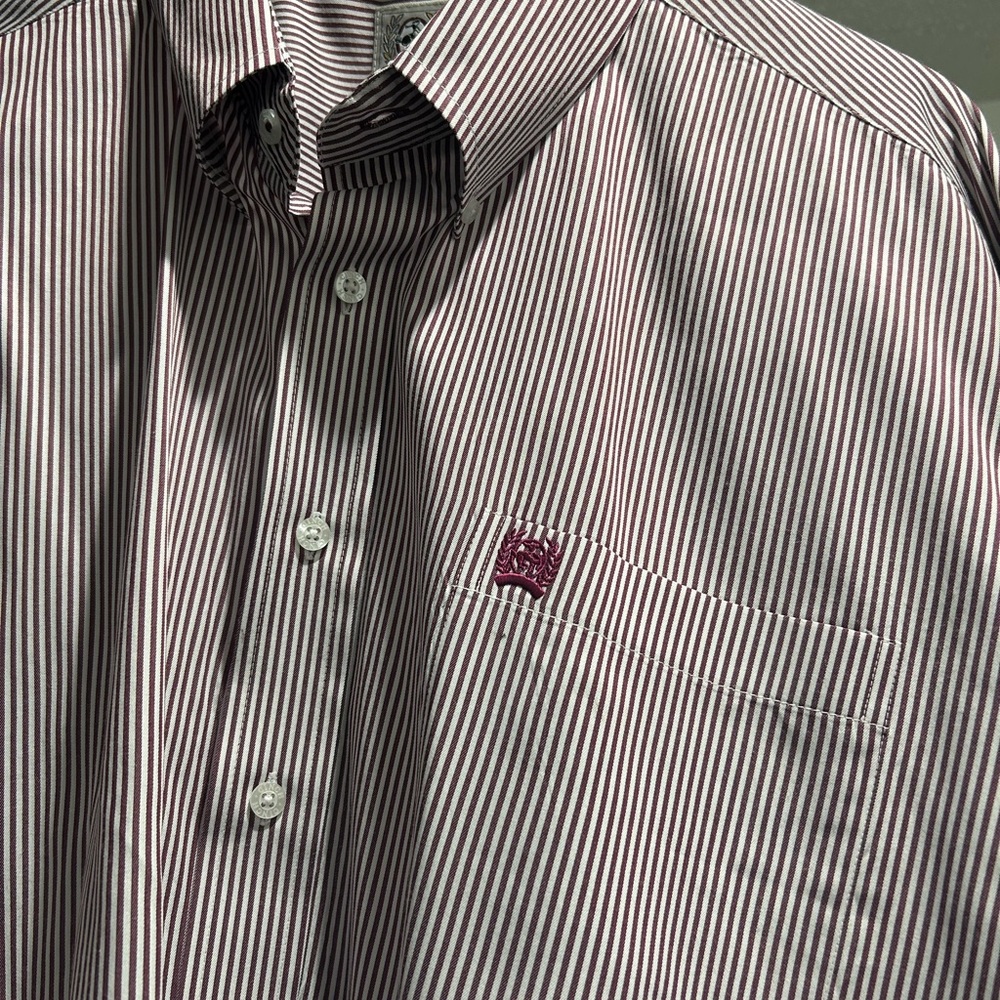 Cinch Maroon and White Striped Button Down Shirt